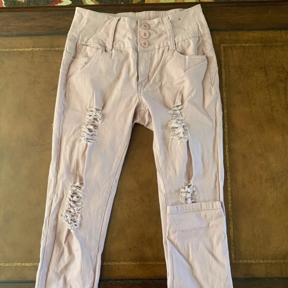 pink ripped skinny jeans